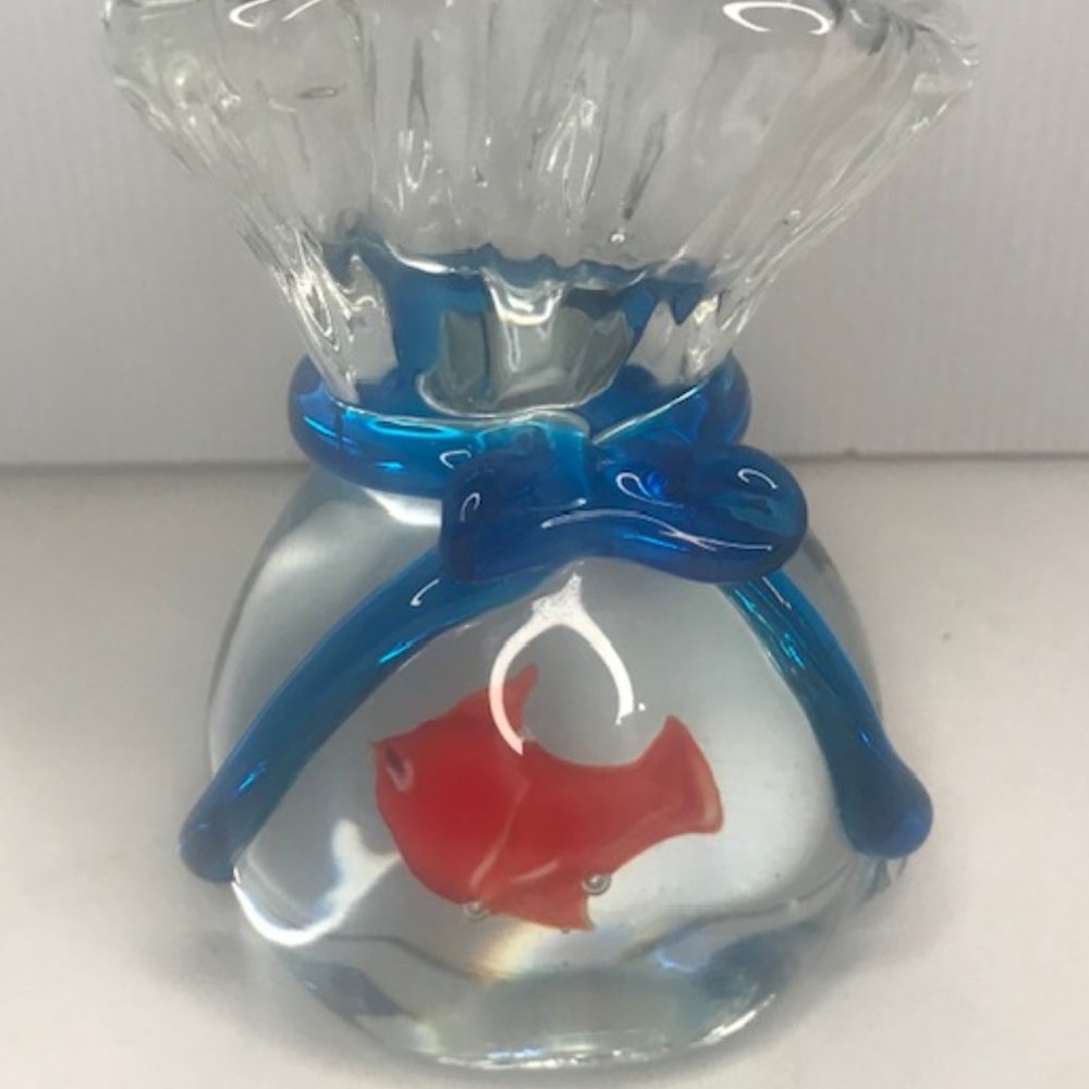 Murano Glass RED FISH In A Bag Goldfish Paperweight